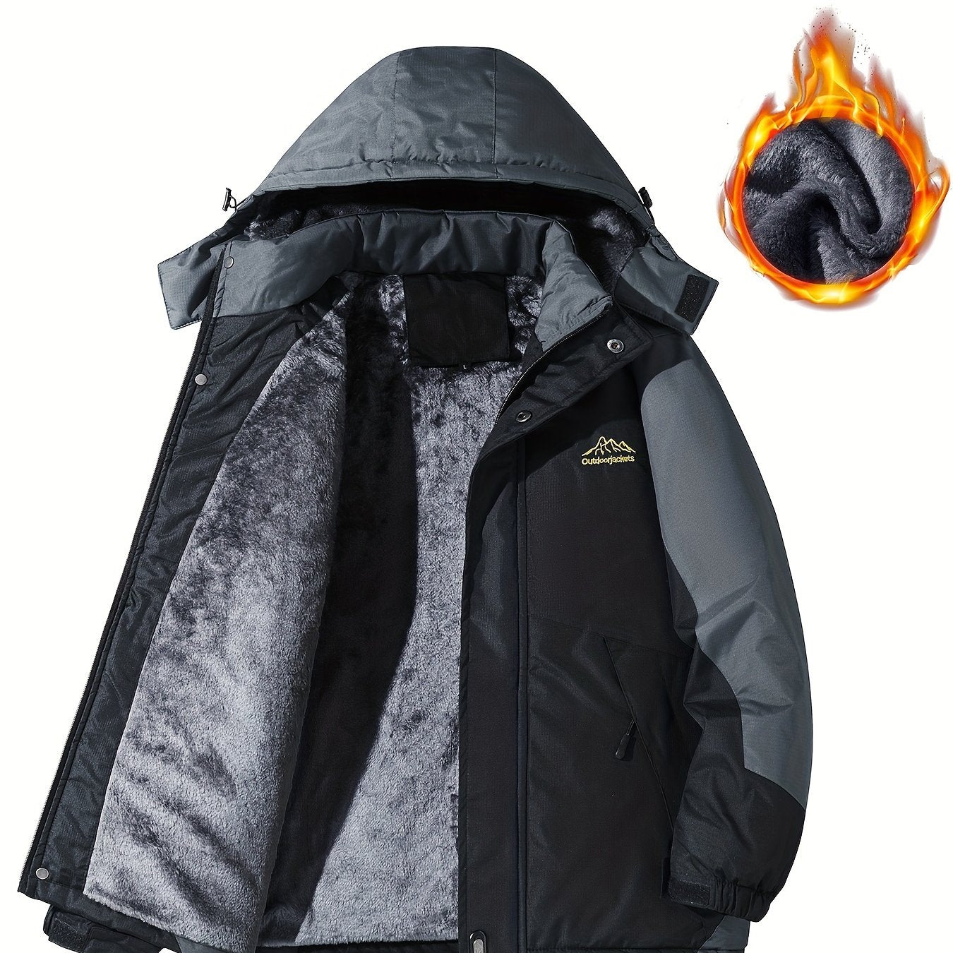 Men's Jacket / Men's Casual Color Block Thick Hooded Jacket, Windproof Single-Layer Fleece Jacket for Fall Winter Jacket Gifts