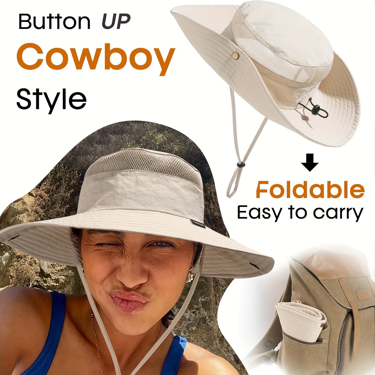CAMPTRACE Women'S Wide Brim Sun Hat with Ponytail Hole - Breathable, Packable Design for Beach, Hiking & Safari, Lightweight Straw Cap, Beach Hat