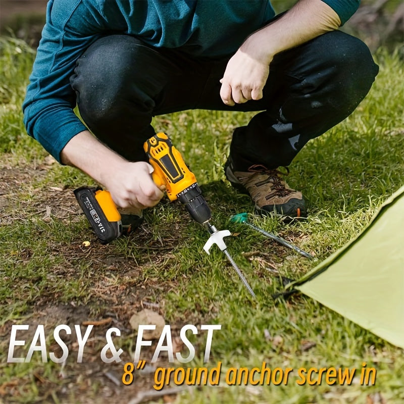 12pcs Heavy Duty Tent Stakes - 8" Ground Anchors - Metal Threaded Tent Stakes, With Storage Box