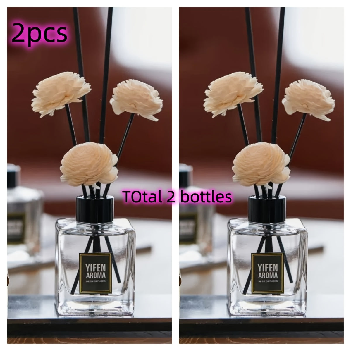 Set Of 2 Premium Scented Reed Diffusers-Natural Rattan Essential Oil Sticks For Long-Lasting Fragrance Perfect For Living Rooms, Bathrooms, Bedrooms Home Decor Odor Eliminator Air Freshener With Multiple Captivating Scents, R