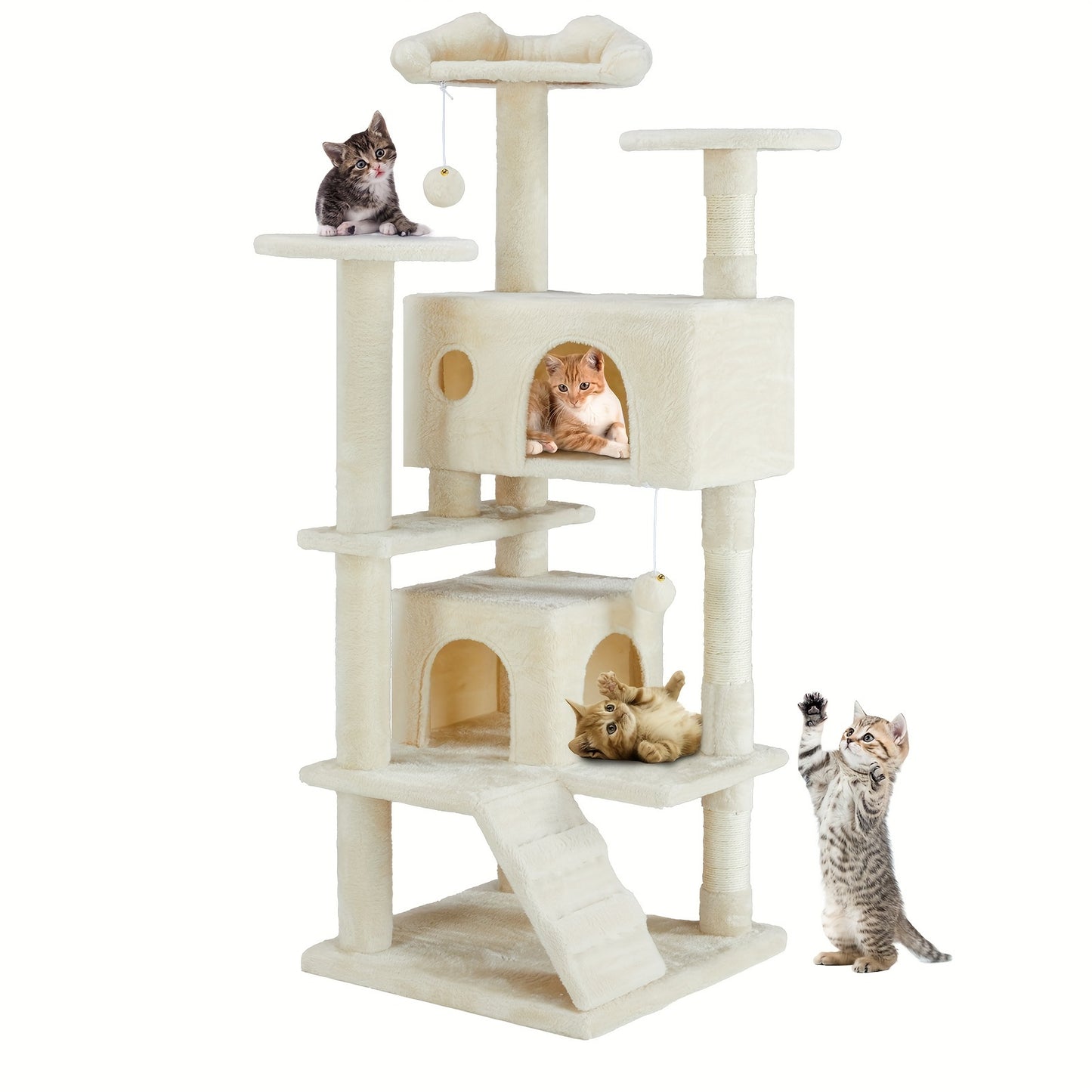 54in Cat Tree for Indoor Cats, Multi-Level Cat Tree Tower with Sisal Scratching Post, Pet House with 2 Large Condo Bed, Kitty, Kitten Toy Tree Tower, Cat Tree for Large Small Cats with Anti-Tilt Device