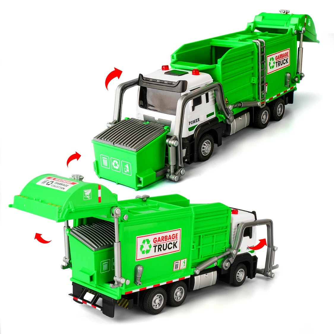 Toys / Garbage Truck Toys for Kids, Pull Back Garbage Truck Toy with Lights and Sounds and Recycling Truck Toy With Trash Cans And Bins And Trash Cards