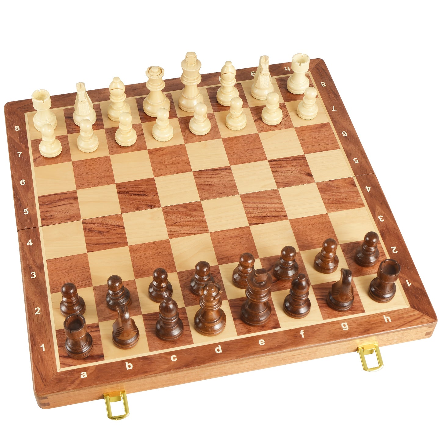 Chess / 15" x 15" Premium Folding Chess Set - Handcrafted Solid Wood Pieces, Classic Design with Black & White Checkers, Includes 2 Rooks, 2 Knights, 2 Bishops, 2 Queens, 1 King, 1 Knight, 1 Bishop, 1 Queen, 1 King - Ideal Gift for H