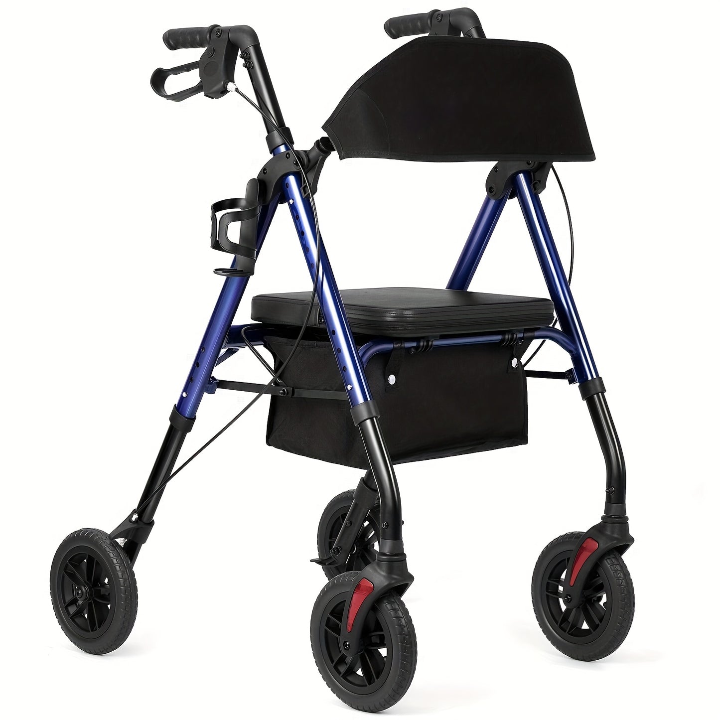 "8"" Inch Big Wheel All-Terrain Rollator Walker with Tray, Padded Seat & Backrest, Under-Seat Basket for Seniors"