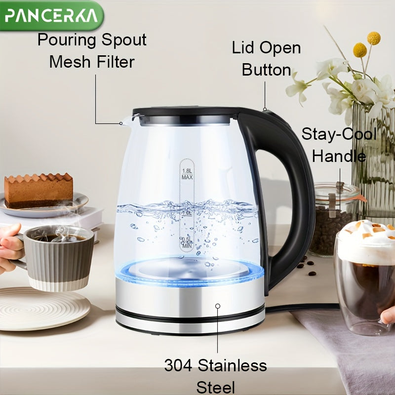 PANCERKA Electric Kettle, 1000W, Easy Cleaning Electric Tea Kettle, Boil-Dry Protection, Stainless Steel Filter, BPA Free, Auto Shut Off Hot Water Boiler, Water Heater Kettle For Coffee & Tea Maker - Black