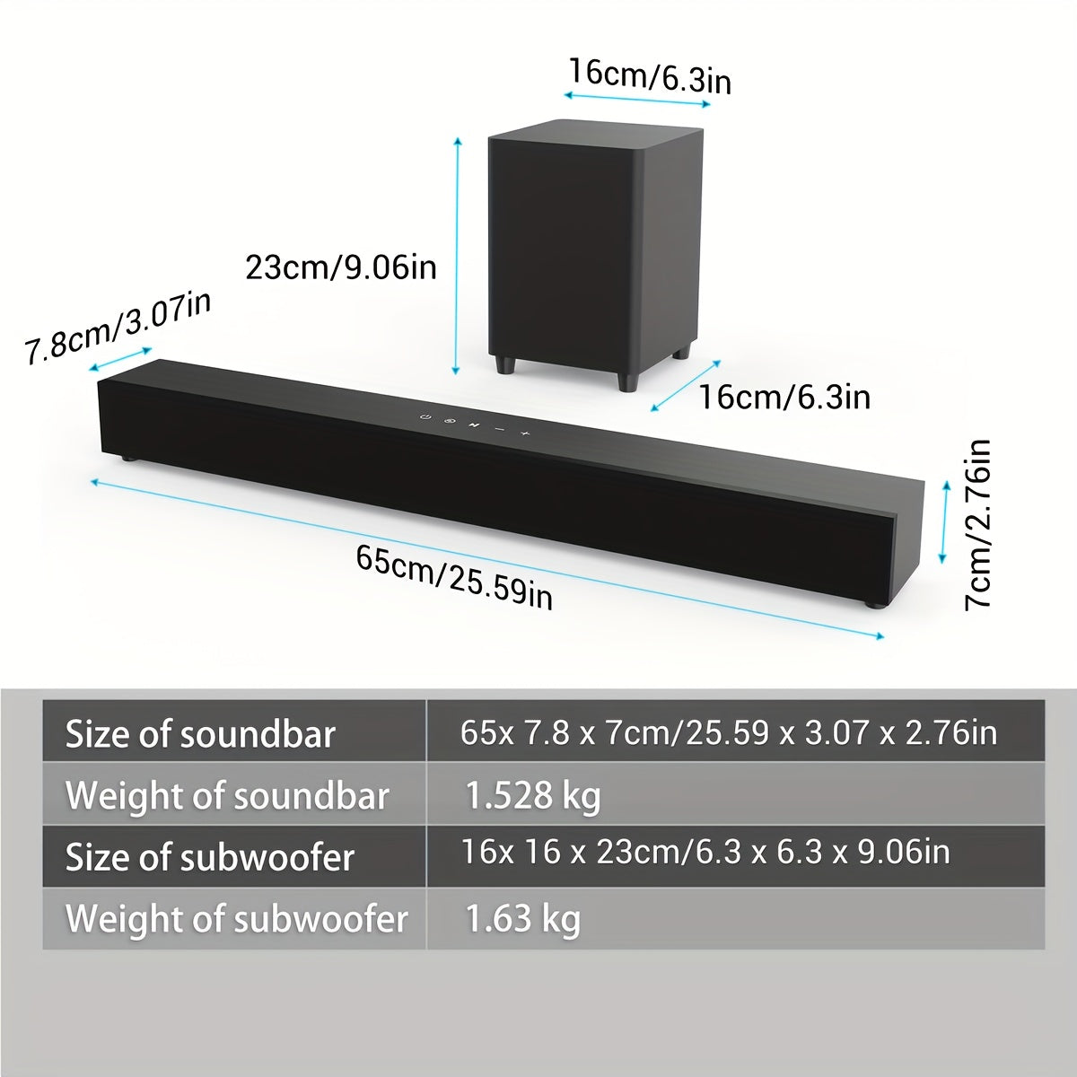 Soundbar / 60W Powerful Soundbar System with Subwoofer - 5.0, Home Theater Speaker with Deep Bass, HDTV-like Audio, USB/AUX//Mic Inputs, Compatible with Smart TV, PC, Gaming, Projector - Easy Setup & Remote Control Included