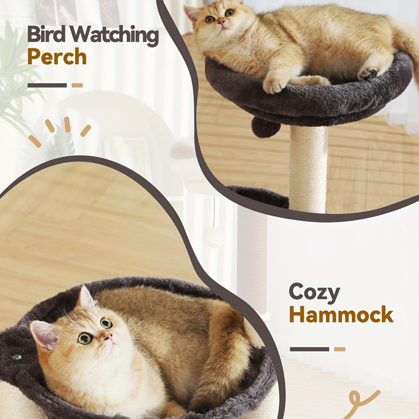 FluffyDream 27.8" Multi-Level Cat Tree Tower for Indoor Cats & Kittens - Creamy Gray Cat Furniture with Scratching Posts, Plush Basket & Perch, Dangling Ball Toy, Sturdy Base & Anti-Topple Design - Easy Assembly, Modern Home