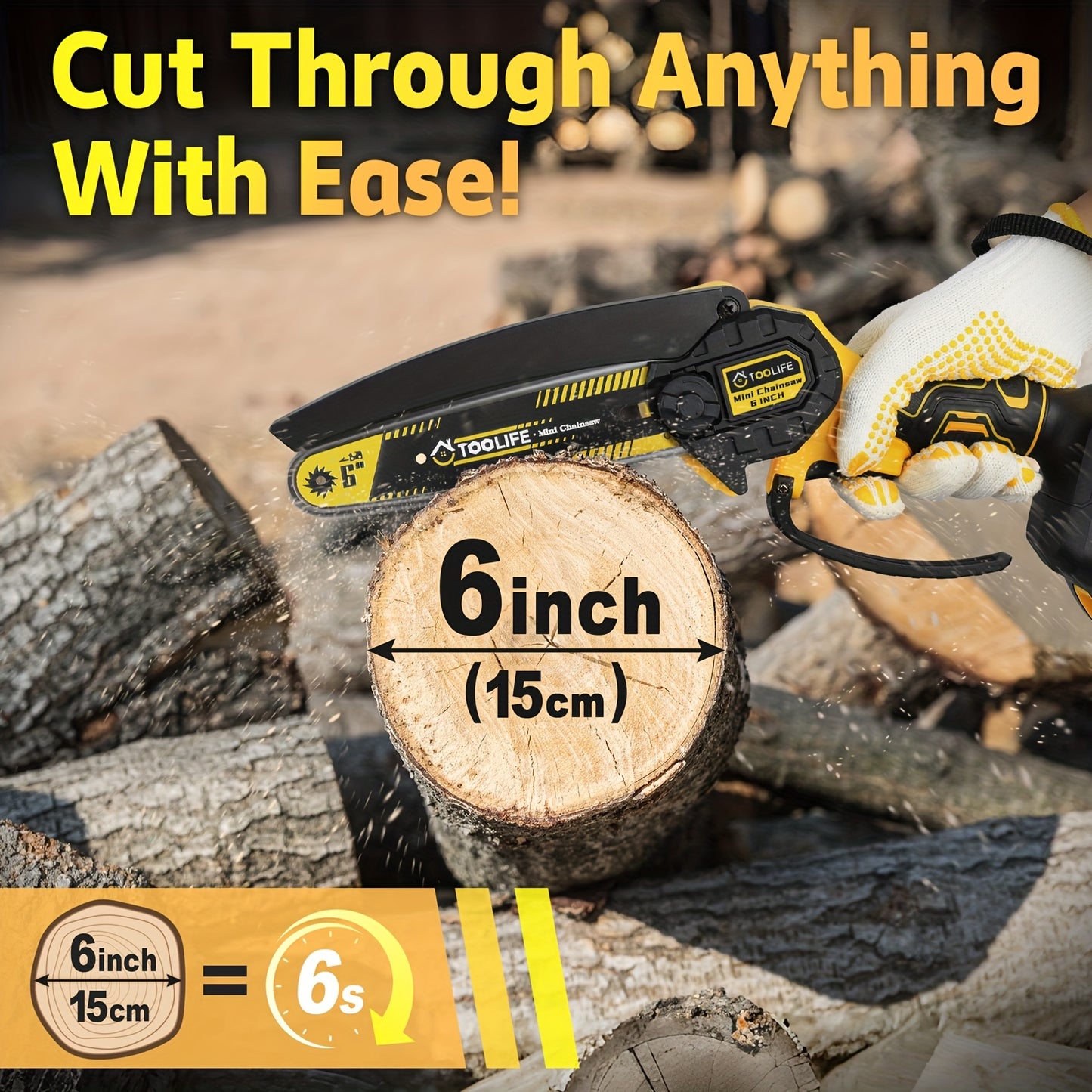 Mini Chainsaw Cordless, 6 Inch Handheld Electric Portable Power Chainsaw, 2 Rechargeable Batteries And Toolbox, Tree Trimming Wood Working & Cutting. Courtyard, Household, Survival Outdoor Tools. Gardening Supplies & Equipmen
