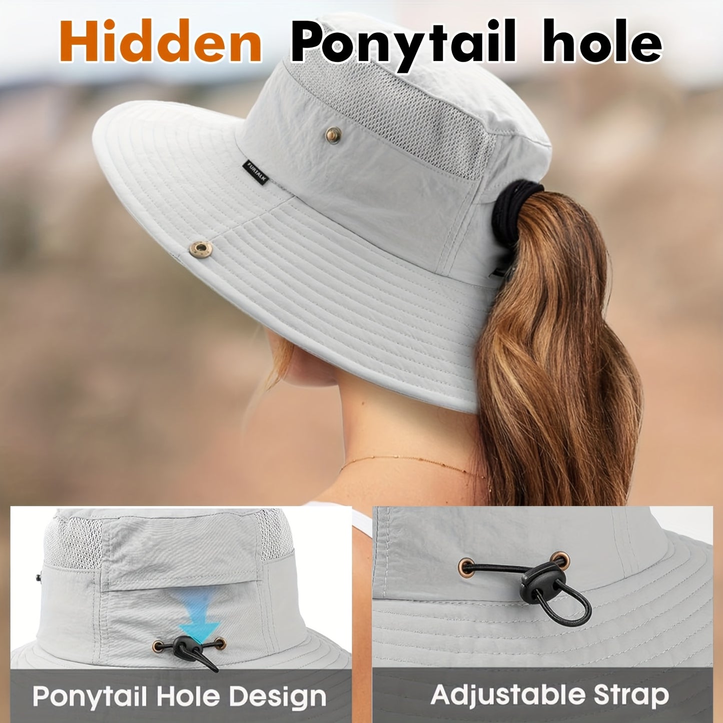 CAMPTRACE Women'S Wide Brim Sun Hat with Ponytail Hole - Breathable, Packable Design for Beach, Hiking & Safari, Lightweight Straw Cap, Beach Hat