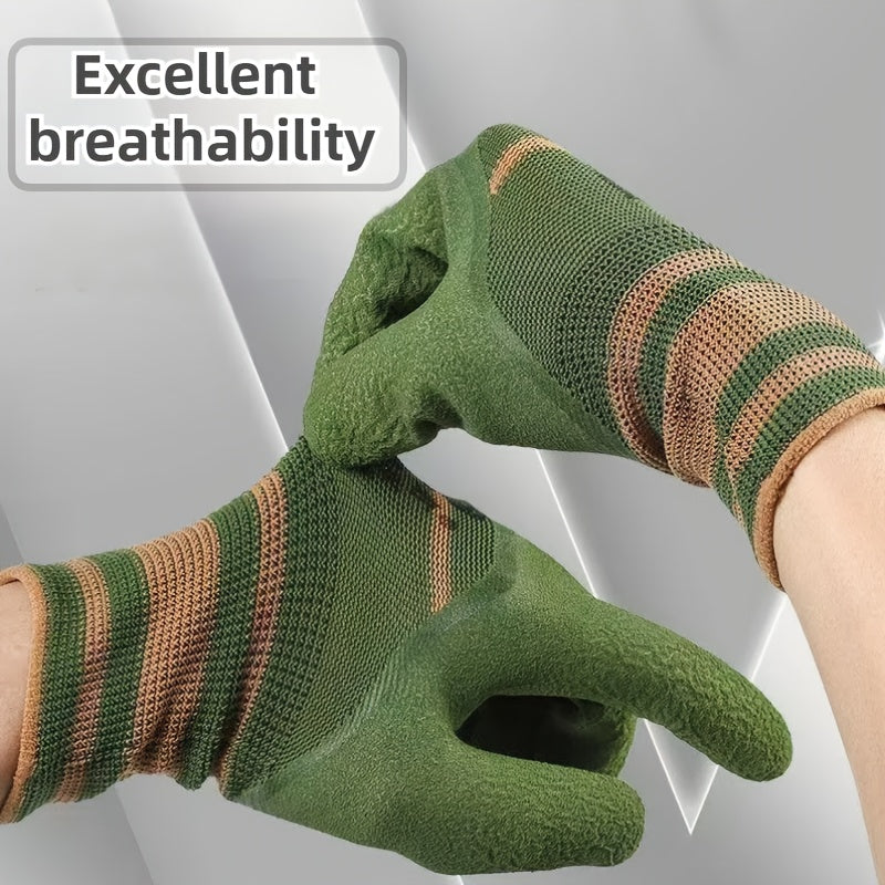 3 Pairs Heavy-Duty Gardening & Industrial Gloves - Puncture-Proof, High Quality, Wear-Resistant, Reinforced Palm & Cuffs, Breathable Mesh Wrist, Washable Rubber Gloves for Rose Gardening, Landscaping, DIY Projects, Landscape