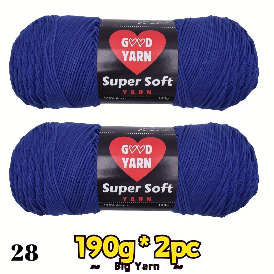 2pc*190g big 100% Acrylic yarn for knitting, crocheting, amigurumi and craft projects, #4-Worsted Yarn