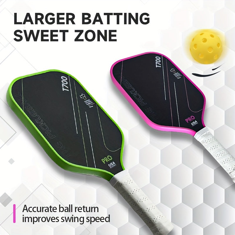Pickleball, 1pc T700 Carbon Fiber Pickleball Paddle - Pink, Cold Pressed with Cloth Pattern Finish, 16mm Profile, Textured Surface for Powerful Spin and Balance