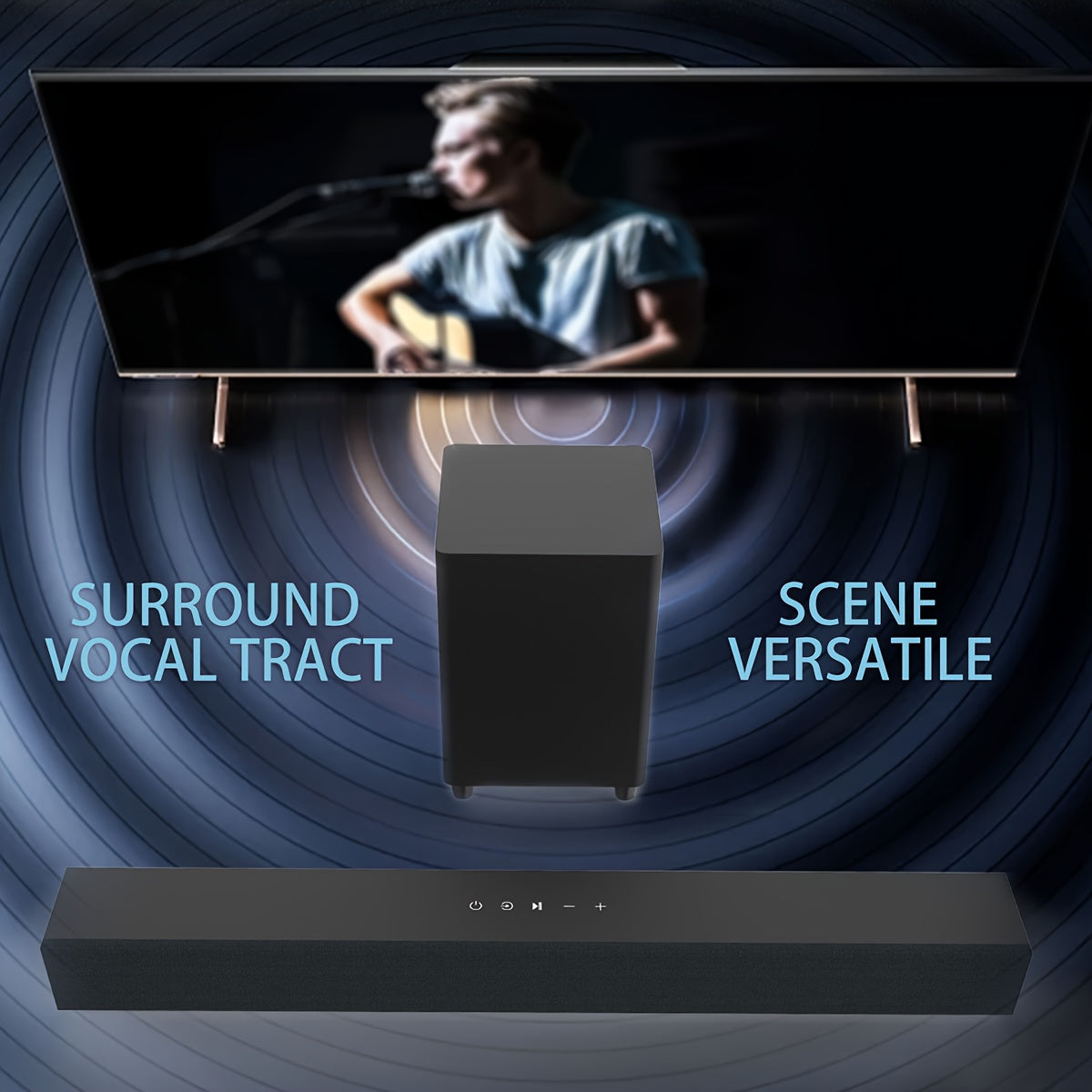 Soundbar / 60W Powerful Soundbar System with Subwoofer - 5.0, Home Theater Speaker with Deep Bass, HDTV-like Audio, USB/AUX//Mic Inputs, Compatible with Smart TV, PC, Gaming, Projector - Easy Setup & Remote Control Included
