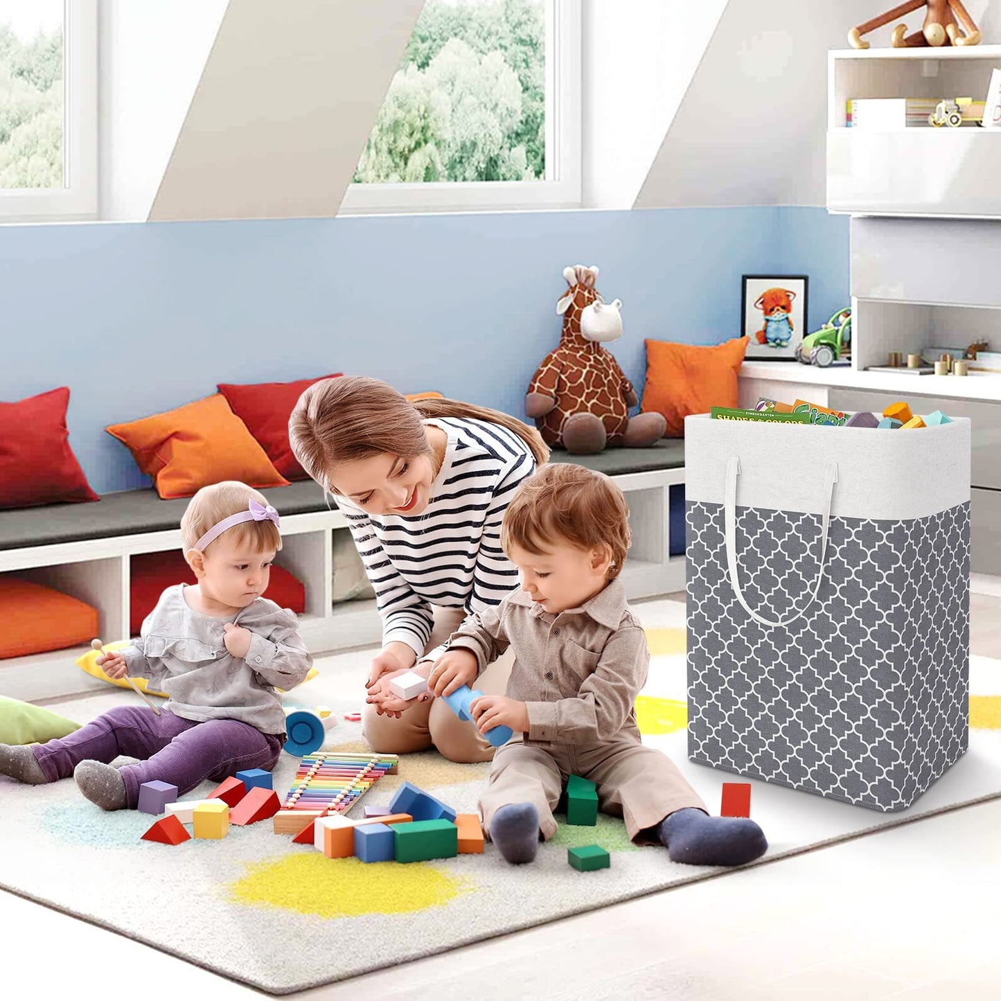 Laundry Basket / Vivicreate Laundry Basket Hamper Large Collapsible Laundry Hamper with Easy Carry Handles / Free-standing Clothes Hampers for Laundry, Bedroom, Dorm, Clothes, Towels, 75L, Clover Grey