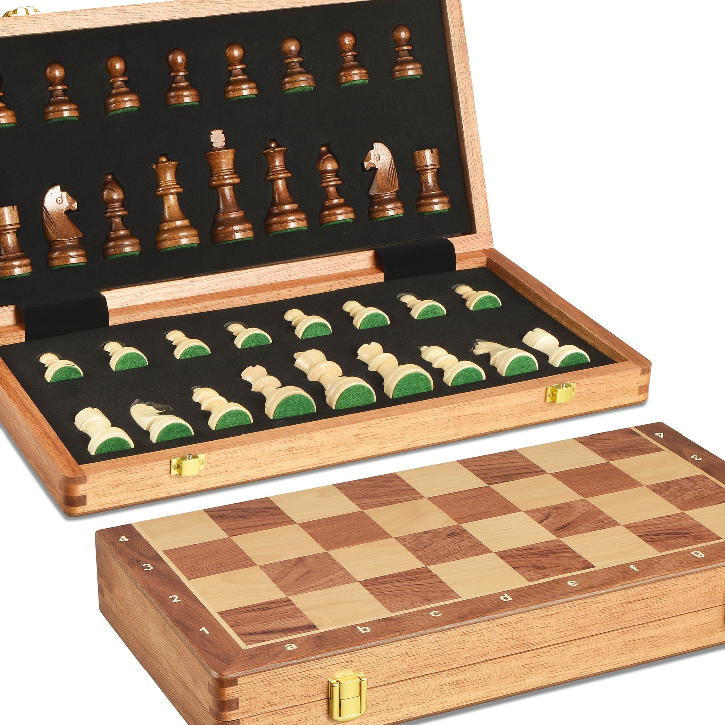 Chess / 15" x 15" Premium Folding Chess Set - Handcrafted Solid Wood Pieces, Classic Design with Black & White Checkers, Includes 2 Rooks, 2 Knights, 2 Bishops, 2 Queens, 1 King, 1 Knight, 1 Bishop, 1 Queen, 1 King - Ideal Gift for H