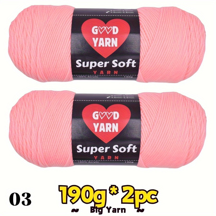 2pc*190g big 100% Acrylic yarn for knitting, crocheting, amigurumi and craft projects, #4-Worsted Yarn