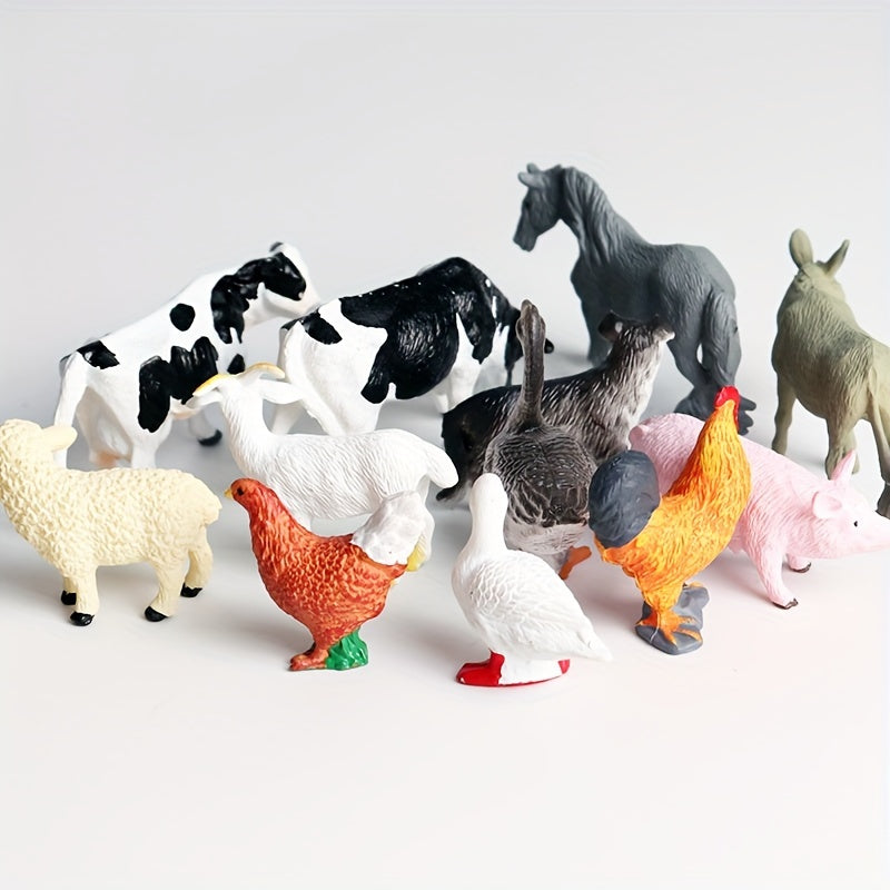 Toys / 12pcs Farm Animal Figures Set, PVC Miniature Play Animals, Educational Toy Collection, with Chickens, Ducks, Geese, Horses, Cows for Children 3-6 Years, Science & Cognitive Development