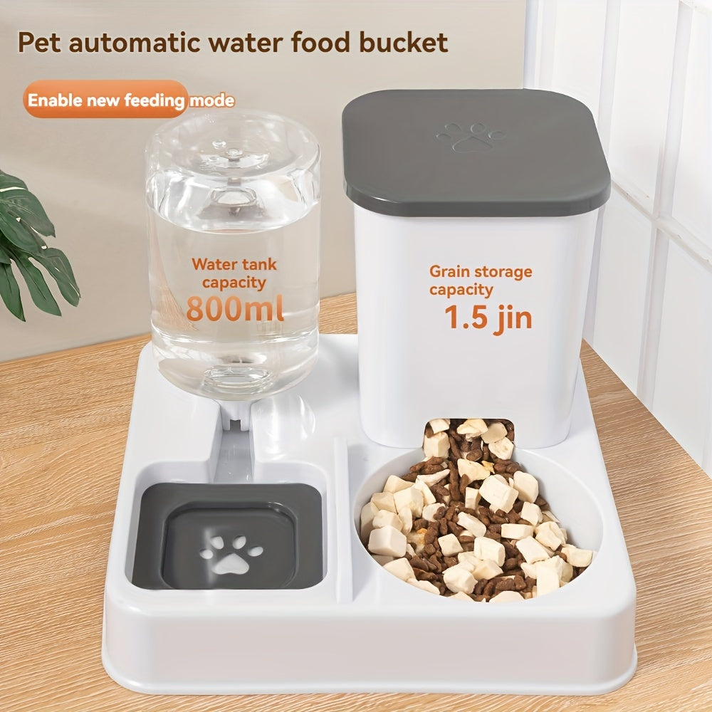 2-in-1 Cat Bowl, Plastic Pet Feeder with Water Dish, Dual-Function Pet Food and Water Bowl, Easy to Clean, Durable, for Cats and Dogs