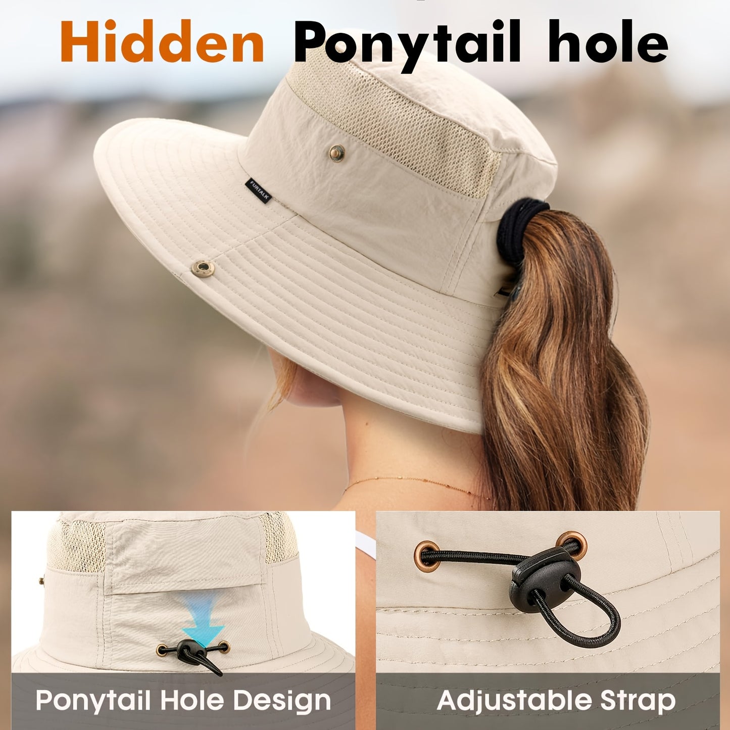 CAMPTRACE Women'S Wide Brim Sun Hat with Ponytail Hole - Breathable, Packable Design for Beach, Hiking & Safari, Lightweight Straw Cap, Beach Hat