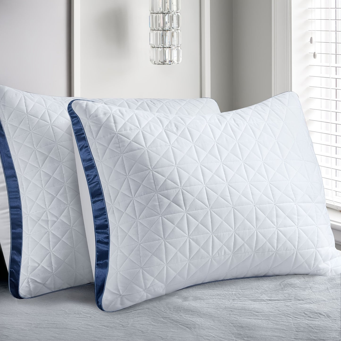 2pcs Bed Pillows, Cooling Luxury Hotel Quality With Breathable Down Alternative Filling With Gusset, Supportive For Back, Stomach, Or Side Sleepers, OEKO-TEX Certified For Bedroom Guest Room