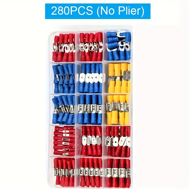 280pcs UMLIFE Spade Crimp Terminal Connector Kit, Copper Contact, Non-insulated, Variety of Insulated Cable Connectors, with 5-in-1 Wire Stripper, for Automotive & Home Wiring Projects, Electrical Crimp Termination