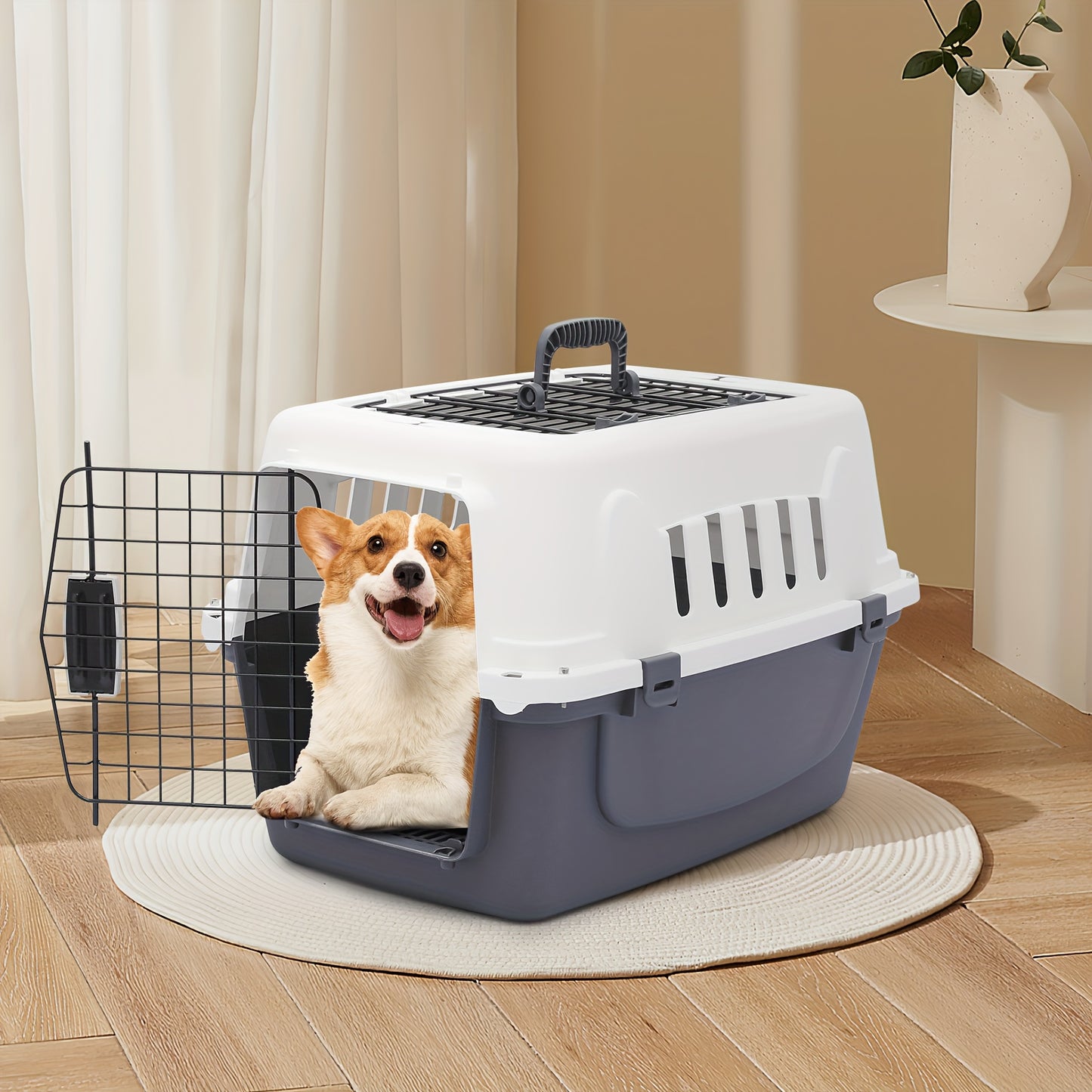 Pet Carrier / MoNiBloom 22-Inch Dog Crate Plastic 2-Door Top Loading Cat Carrier, Hard-Sided Dog Travel Carrier for Small Dogs and Cats, Ventilation and Security Lock Design for Pets up to 22 lbs