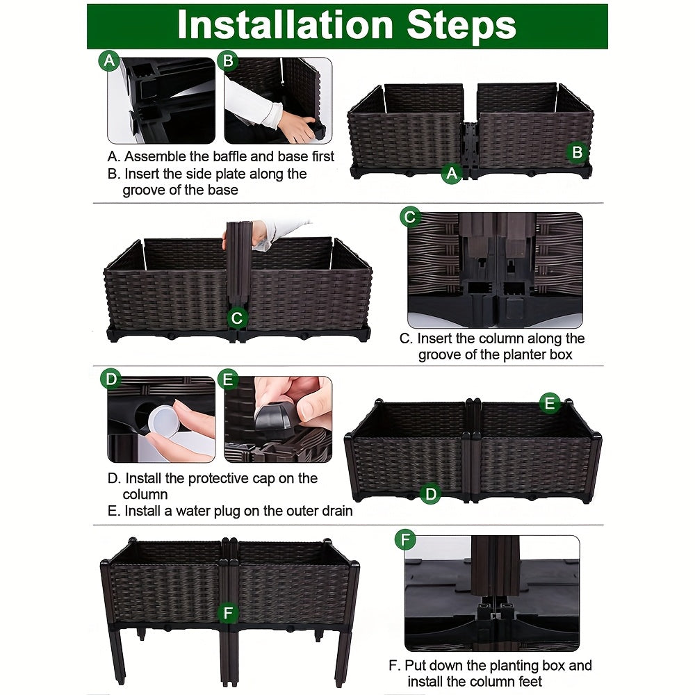 3pcs Elevated Garden Beds with Legs - Classic Woven Black Plastic Planter Boxes, Lightweight & Durable Multi-Component Design for Outdoor Flowers, Vegetables, Herbs - Raised Bed Gardening for Improved Drainage & Pest Protecti