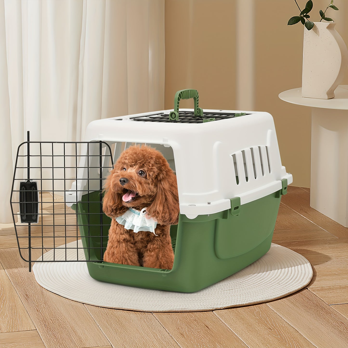 Pet Carrier / MoNiBloom 22-Inch Dog Crate Plastic 2-Door Top Loading Cat Carrier, Hard-Sided Dog Travel Carrier for Small Dogs and Cats, Ventilation and Security Lock Design for Pets up to 22 lbs