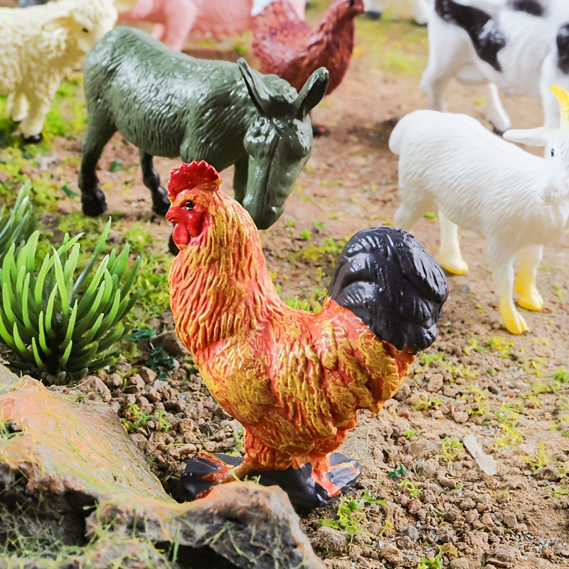 Toys / 12pcs Farm Animal Figures Set, PVC Miniature Play Animals, Educational Toy Collection, with Chickens, Ducks, Geese, Horses, Cows for Children 3-6 Years, Science & Cognitive Development