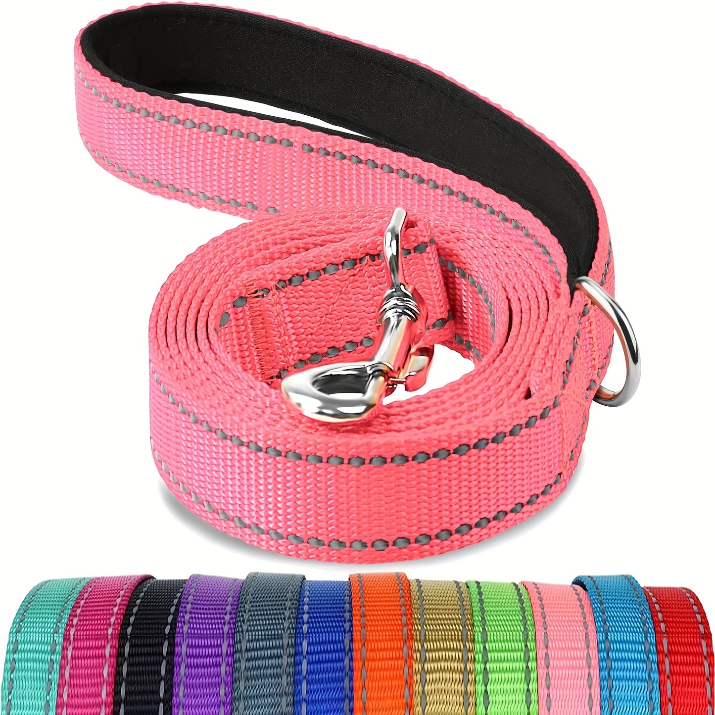 Reflective Dog Leash With Padded Handle, 5 Feet Long And 1 Inch Wide, Suitable For Walking And Training Medium To Large Dogs. Durable And Sturdy, Available In Multiple Color Options, Without Battery