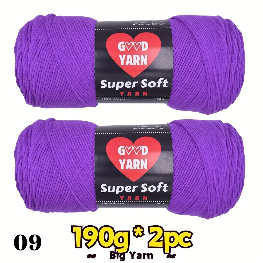 2pc*190g big 100% Acrylic yarn for knitting, crocheting, amigurumi and craft projects, #4-Worsted Yarn