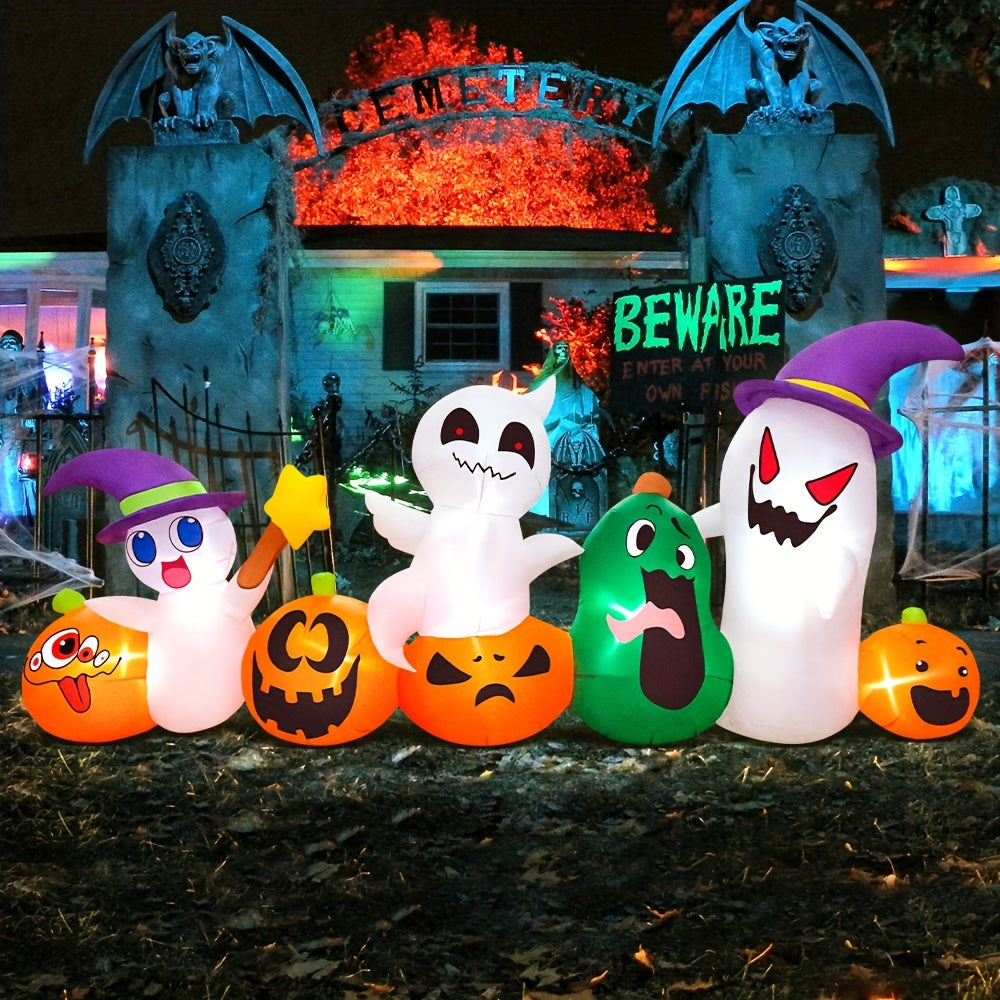 8ft Halloween Inflatables Ghosts Pumpkins Witch Hat Gnome Combo Decoration with LED Light Halloween Inflatables Outdoor Decorations Blow Up Inflatables for Halloween Holiday Party Yard Garden Decor
