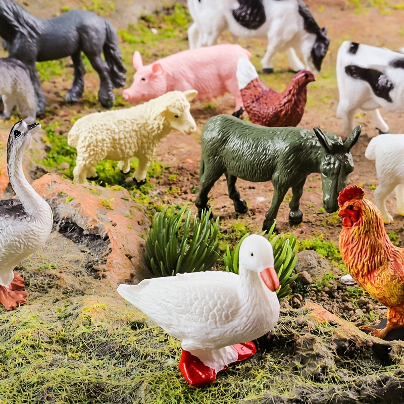 Toys / 12pcs Farm Animal Figures Set, PVC Miniature Play Animals, Educational Toy Collection, with Chickens, Ducks, Geese, Horses, Cows for Children 3-6 Years, Science & Cognitive Development