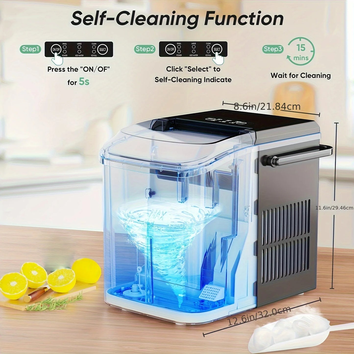 Ice Maker / Fast Bullet Ice Maker OEM Custom Branding Countertop Ice Machine 26.6lbs Daily Self Cleaning with Handle Scoop for Home Use