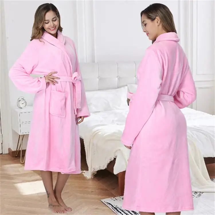 US Warehouse Soft Winter Plush Bath Robe Hooded Adult Polyester Oversize Unisex Flannel Long Bathrobe Woman Man Sleepwear