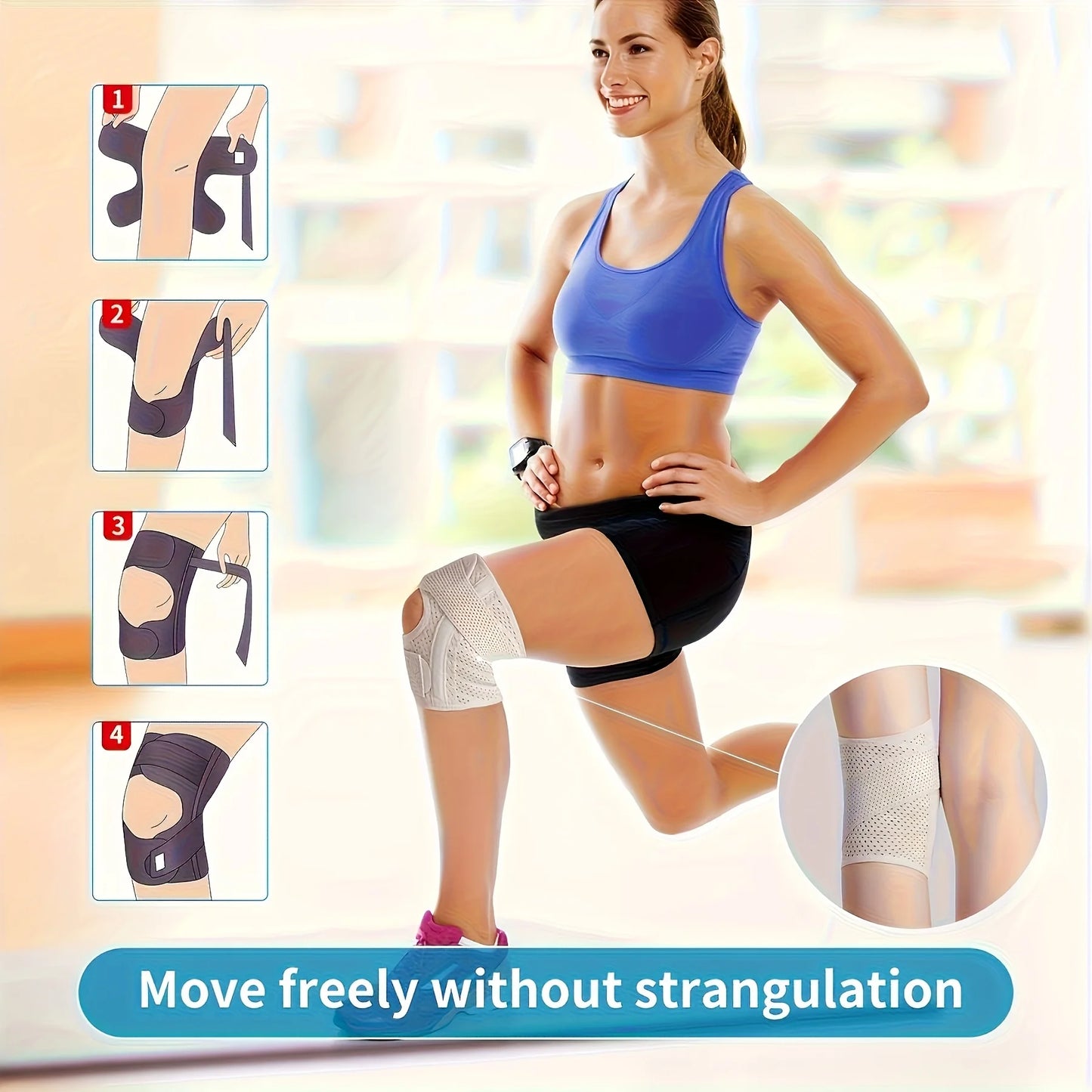 1 Pc Knee Brace with Side Stabilizers & Breathable Adjustable Knee Sleeve