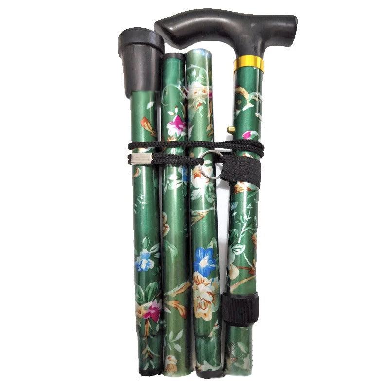 Comfortable T-Handle Printing Poles 5-Level Folding Walking Cane Lightweight Adjustable Portable Hand Walking Stick