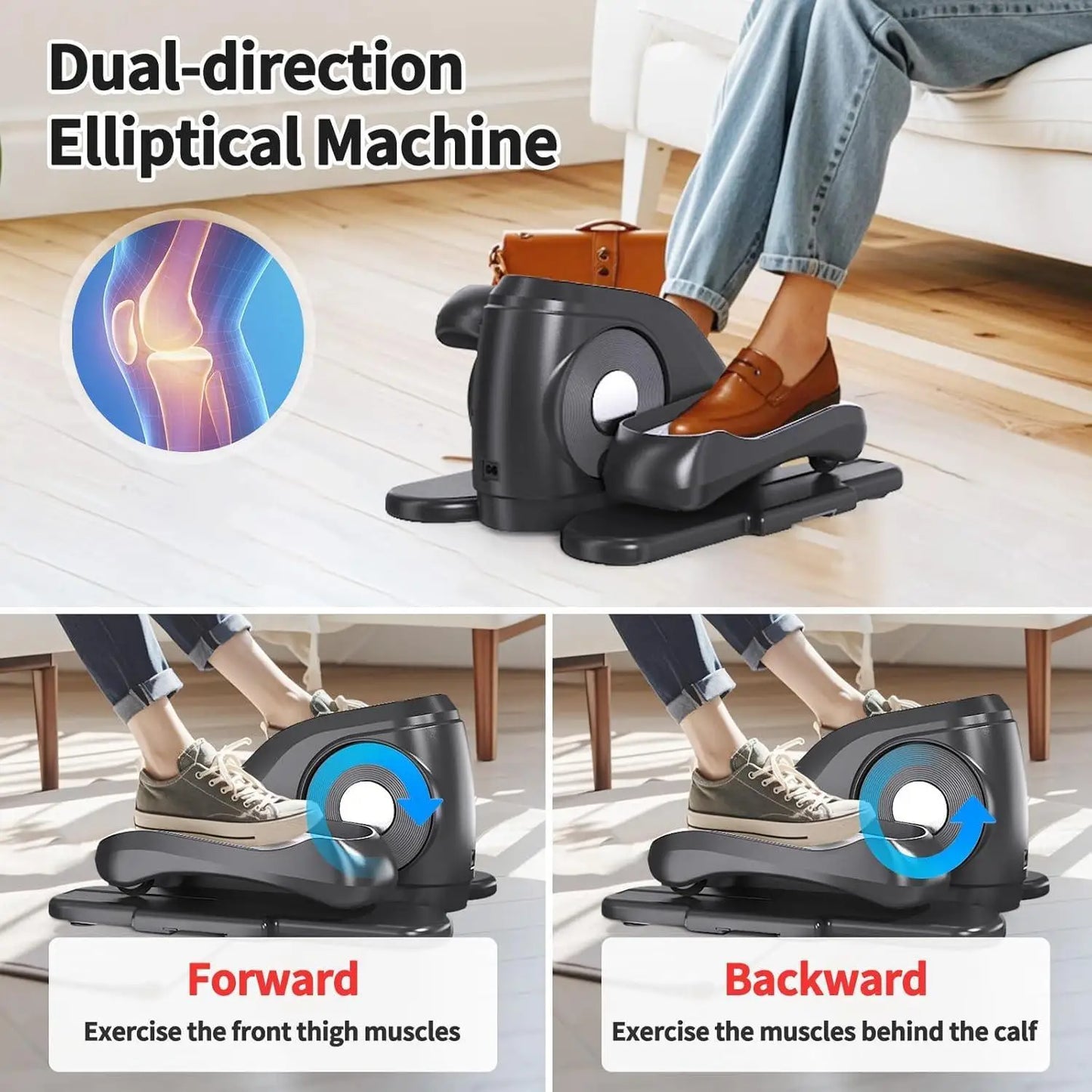 Under Desk Elliptical Machine Seated Ellipse Leg Exerciser for Seniors Quiet & Portable Electric Elliptical Trainer for Home Ell