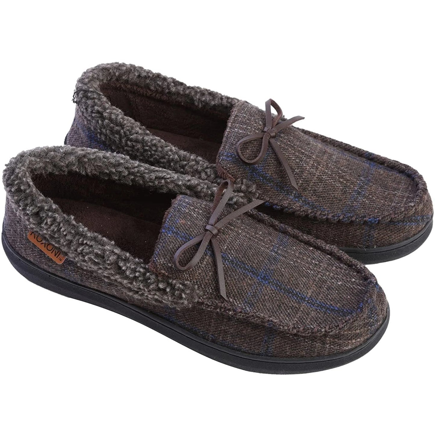 TD Men's Warm Moccasin Slippers Plush Lined House Shoes Lighted Massage Feature Closed TPR Anti-Slippery Flat Design for Spring