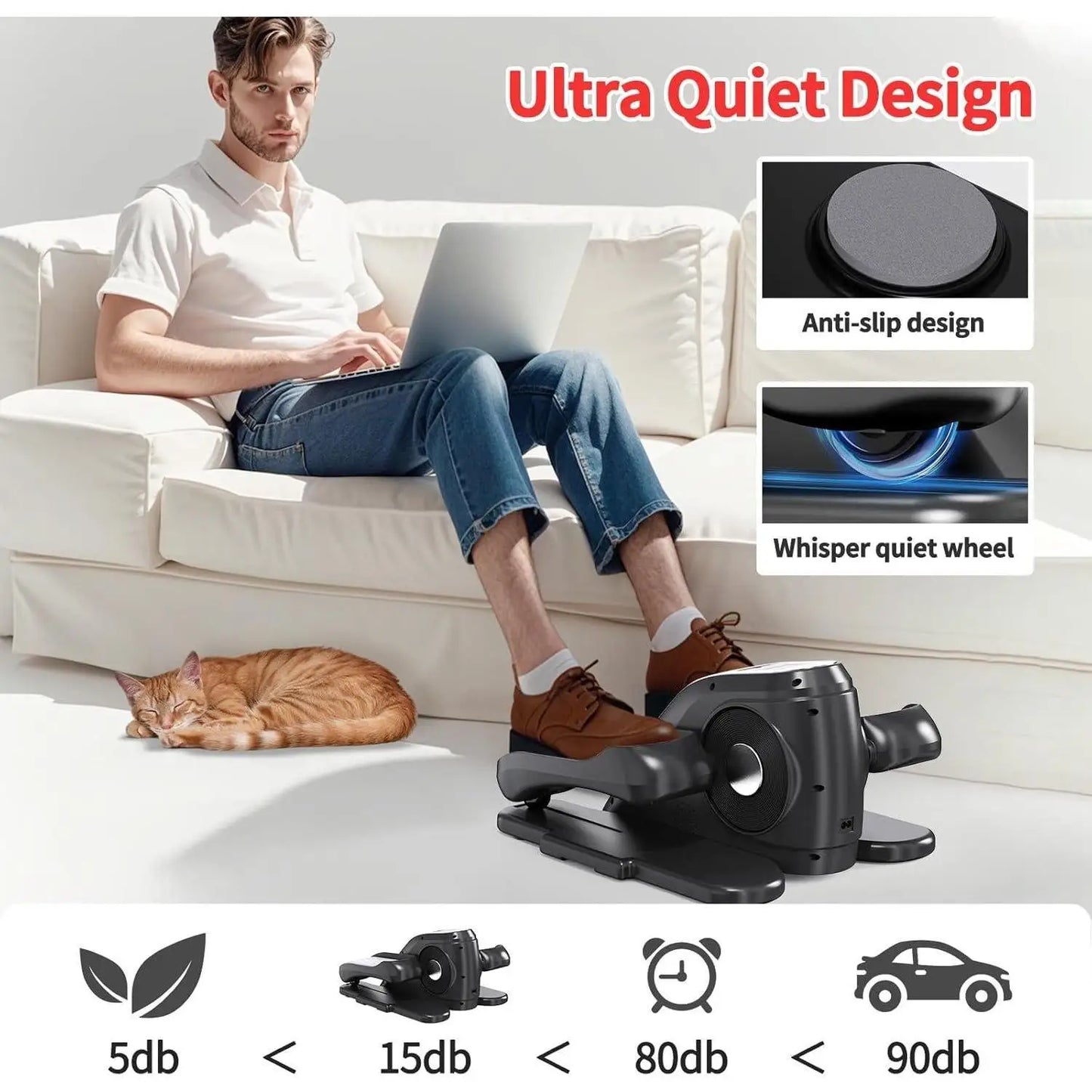 Under Desk Elliptical Machine Seated Ellipse Leg Exerciser for Seniors Quiet & Portable Electric Elliptical Trainer for Home Ell