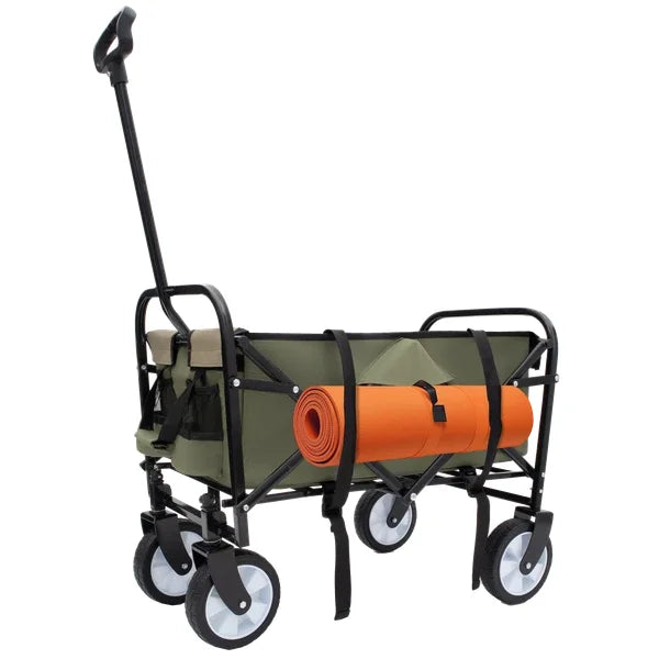 All-Terrain Green FCJ Folding Wagon Cart Collapsible Utility Grocery Shopping Cart for Camping Gardening Fishing Supports 225lbs
