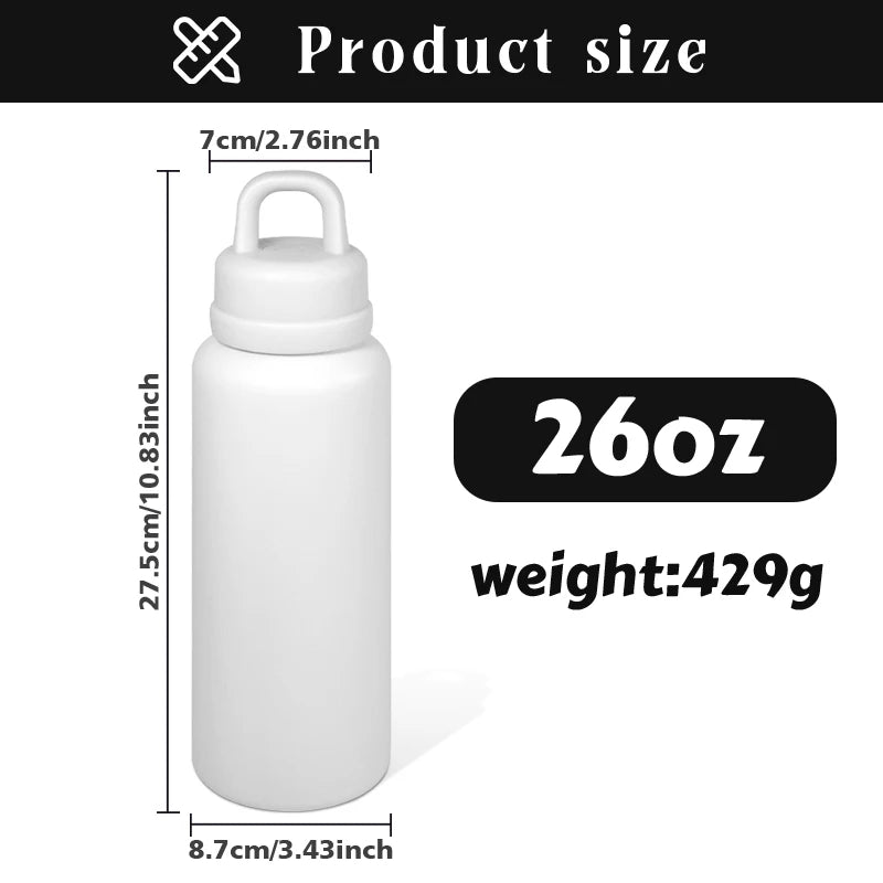 US RTS 26oz Stainless Steel Water Bottle Powder Coating Double Walled Tumbler Press Open Lid Vacuum Flask for Laser White