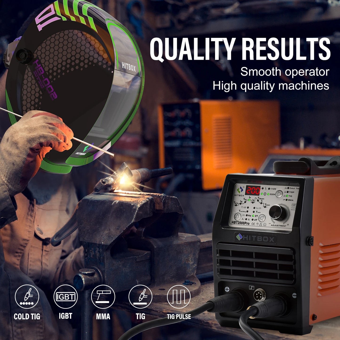 Tig Welder / HITBOX Cold Pulse Tig Welding Machine 110V/220V HF TIG Spot TIG ARC Stick Welder 12 25 INVERTER Carbon Steel, Stainless Steel