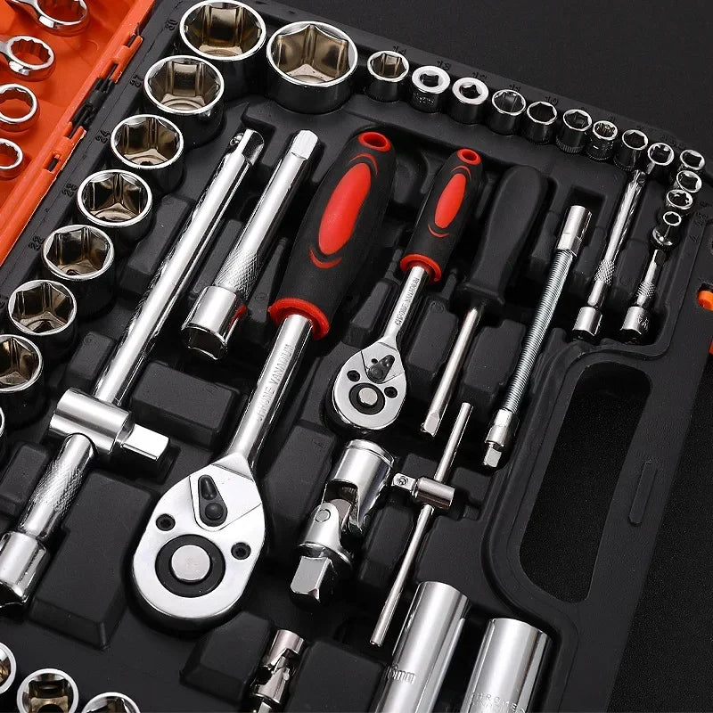 61pcs Automotive Repair Tool Set Quick Machine Repair Socket Wrench Ratchet Wrench Allen Combination Set 24 Teeth Quick Repairs