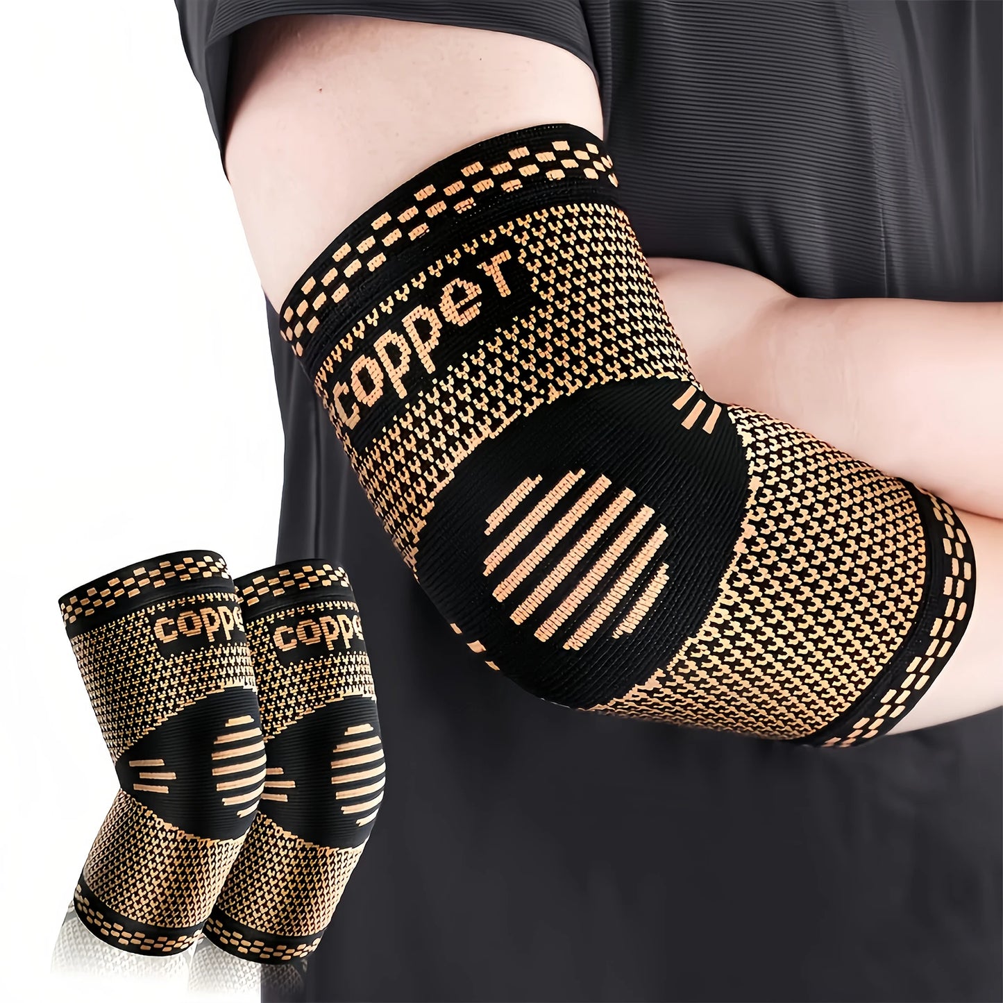 1 Pair Copper Elbow Compression Sleeve / Elbow Brace for Sports