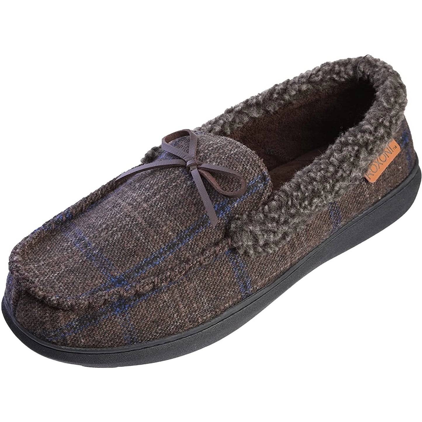 TD Men's Warm Moccasin Slippers Plush Lined House Shoes Lighted Massage Feature Closed TPR Anti-Slippery Flat Design for Spring