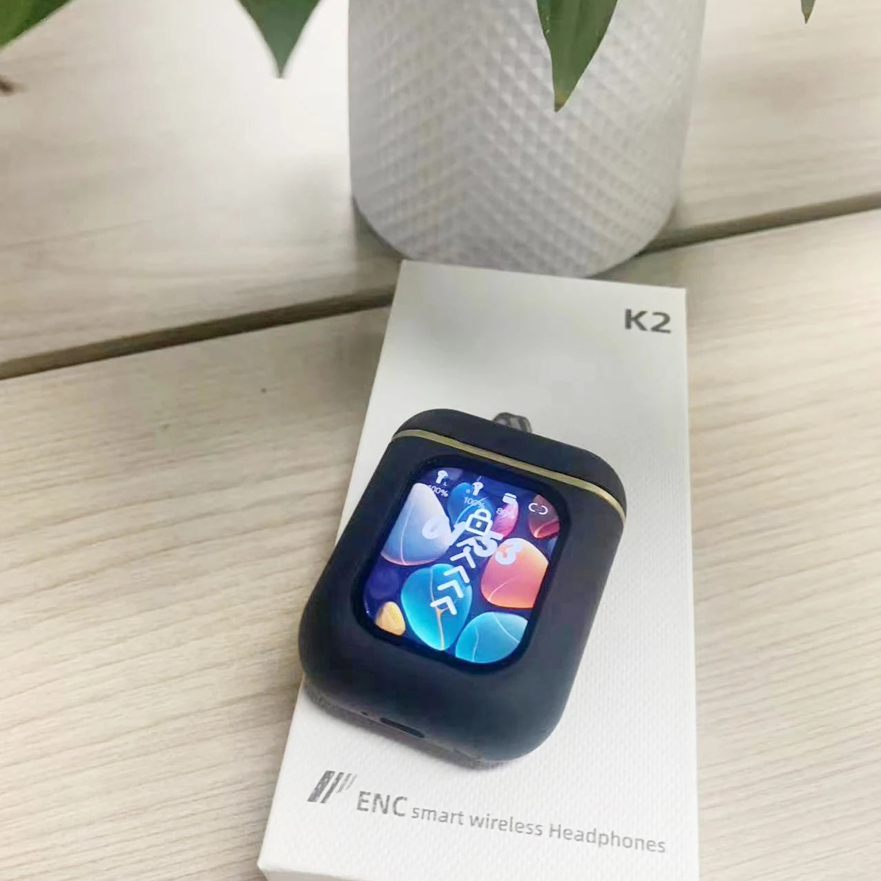 Air Pro Max K2 TWS Earphone New Arrival APP Control ENC LCD Smart Touch Screen Local Music TF Card True Wireless Earbuds