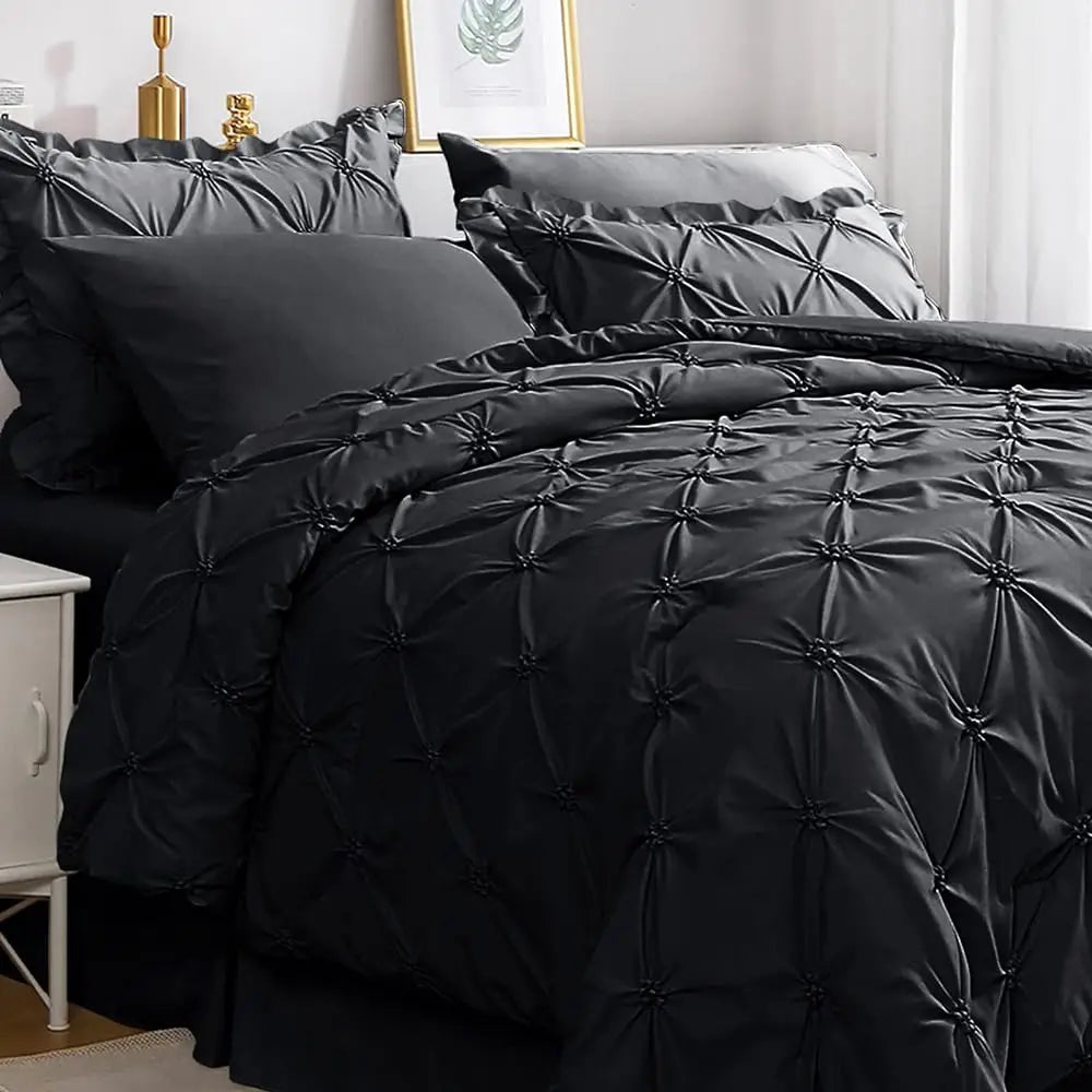 7-Piece Comfortable Bedding Set Pintuck & Ruffled Shams Full Size Pillowcases Bedroom Essentials