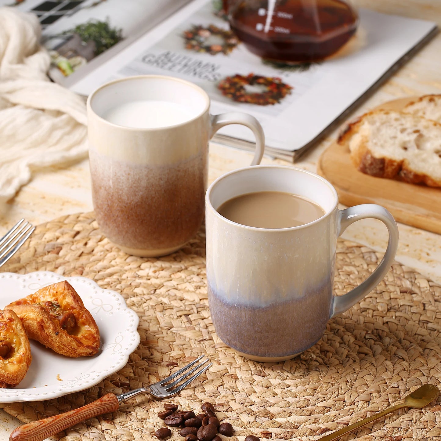 12oz Coffee Mugs Set with Handle / Ceramic Coffee Mugs / Set of 4