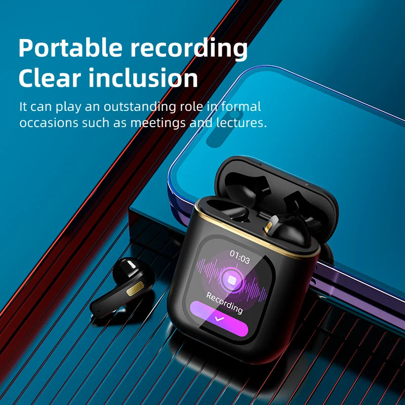 Air Pro Max K2 TWS Earphone New Arrival APP Control ENC LCD Smart Touch Screen Local Music TF Card True Wireless Earbuds
